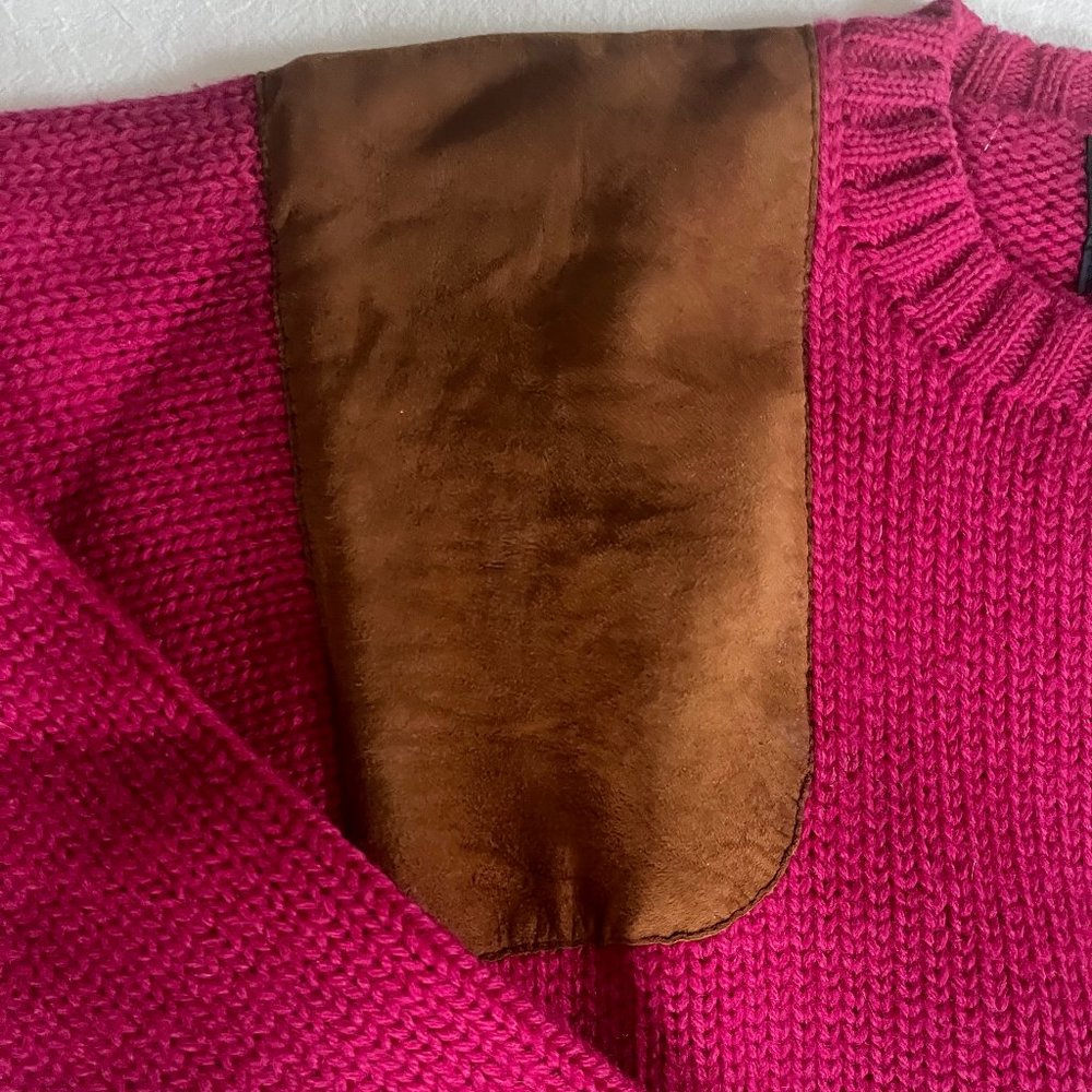 Vintage Ralph Lauren Wool Knit Sweater with Suede Shooting Patch  Women's Small